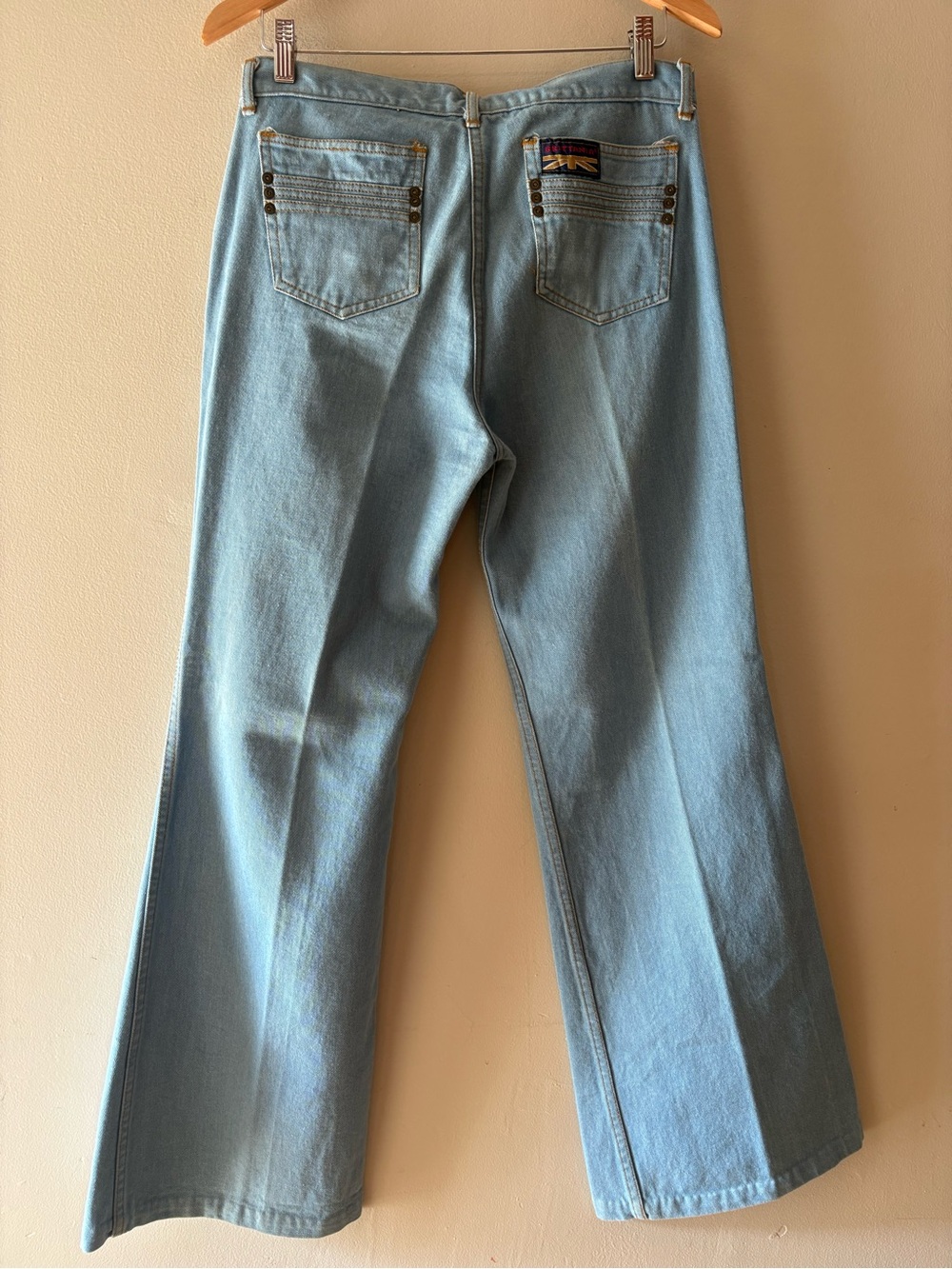 VTG 70s Brittania High Rise Flare Light Wash Sz 33, fit 30, altered 30 inseam.